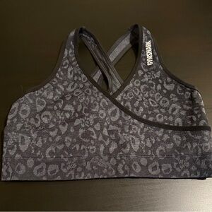 Gymshark Charcoal Leopard Seamless Cross-Back Sports Bra